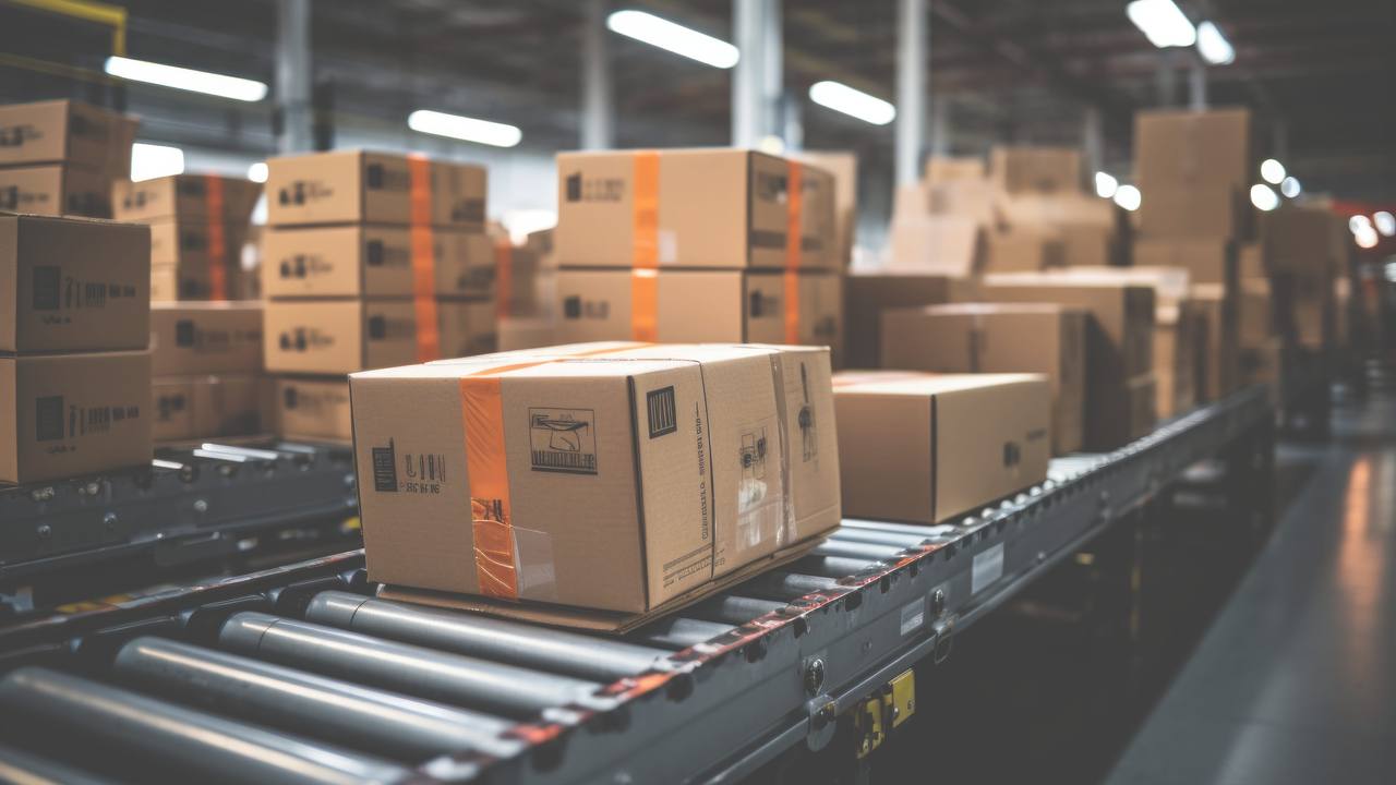 Caixas em esteira de um centro de distribuição